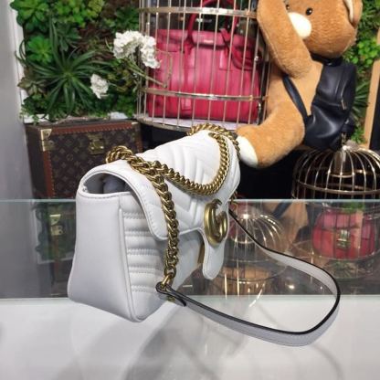 gg Marmont Small Matelassé Shoulder Bag White Chevron For Women 10in/25cm 443497 DTDIT 9022