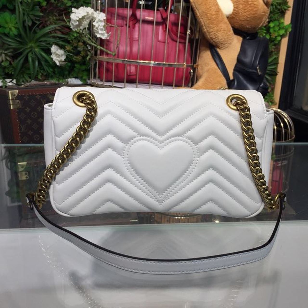 gg Marmont Small Matelassé Shoulder Bag White Chevron For Women 10in/25cm 443497 DTDIT 9022