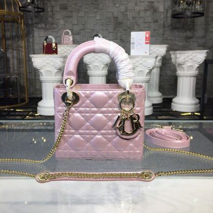 DI Mini Lady Cannage Quilted Bag with Chain Gold Toned Hardware Pink For Women 6.5in/17cm CD