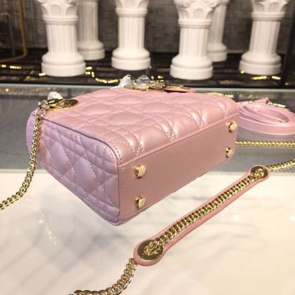 DI Mini Lady Cannage Quilted Bag with Chain Gold Toned Hardware Pink For Women 6.5in/17cm CD