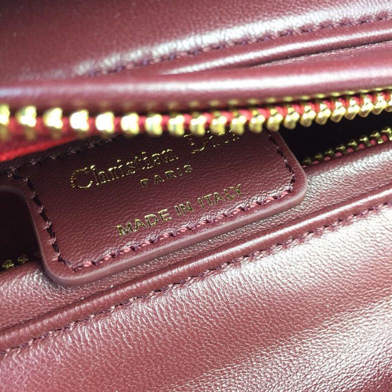 DI Medium Lady Bag Gold Toned Hardware Burgundy For Women 24cm/9in CD