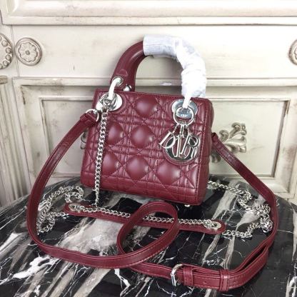DI Mini Lady Bag with Chain Silver Hardware Burgundy For Women 6.5in/17cm CD