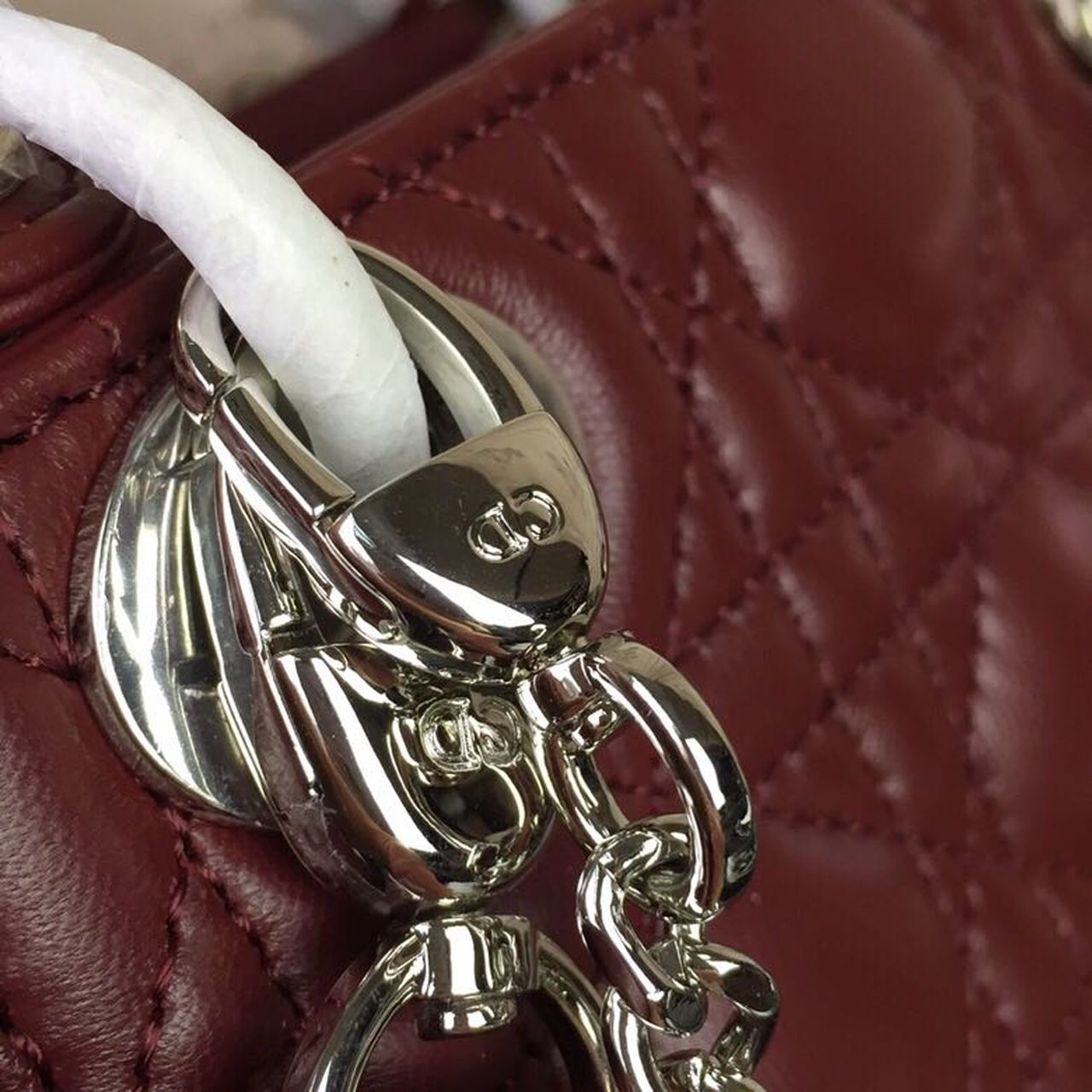 DI Mini Lady Bag with Chain Silver Hardware Burgundy For Women 6.5in/17cm CD