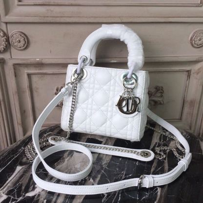 DI Mini Lady Bag White Chain Silver Hardware For Women 17cm/6.5in CD