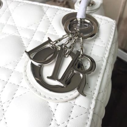 DI Mini Lady Bag White Chain Silver Hardware For Women 17cm/6.5in CD