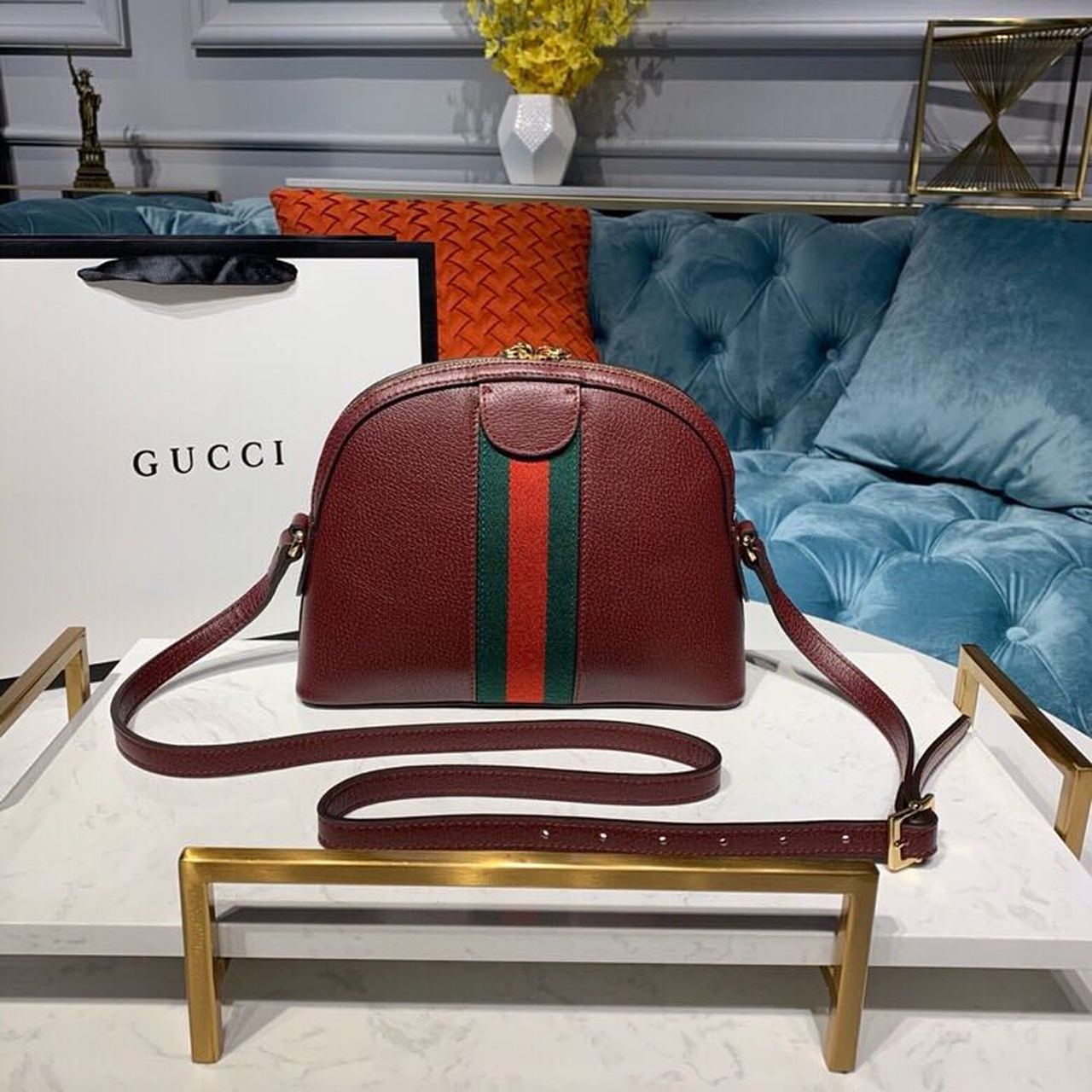 gg Ophidia gg Small Shoulder Bag  Burgundy For Women 9in/24cm gg 499621