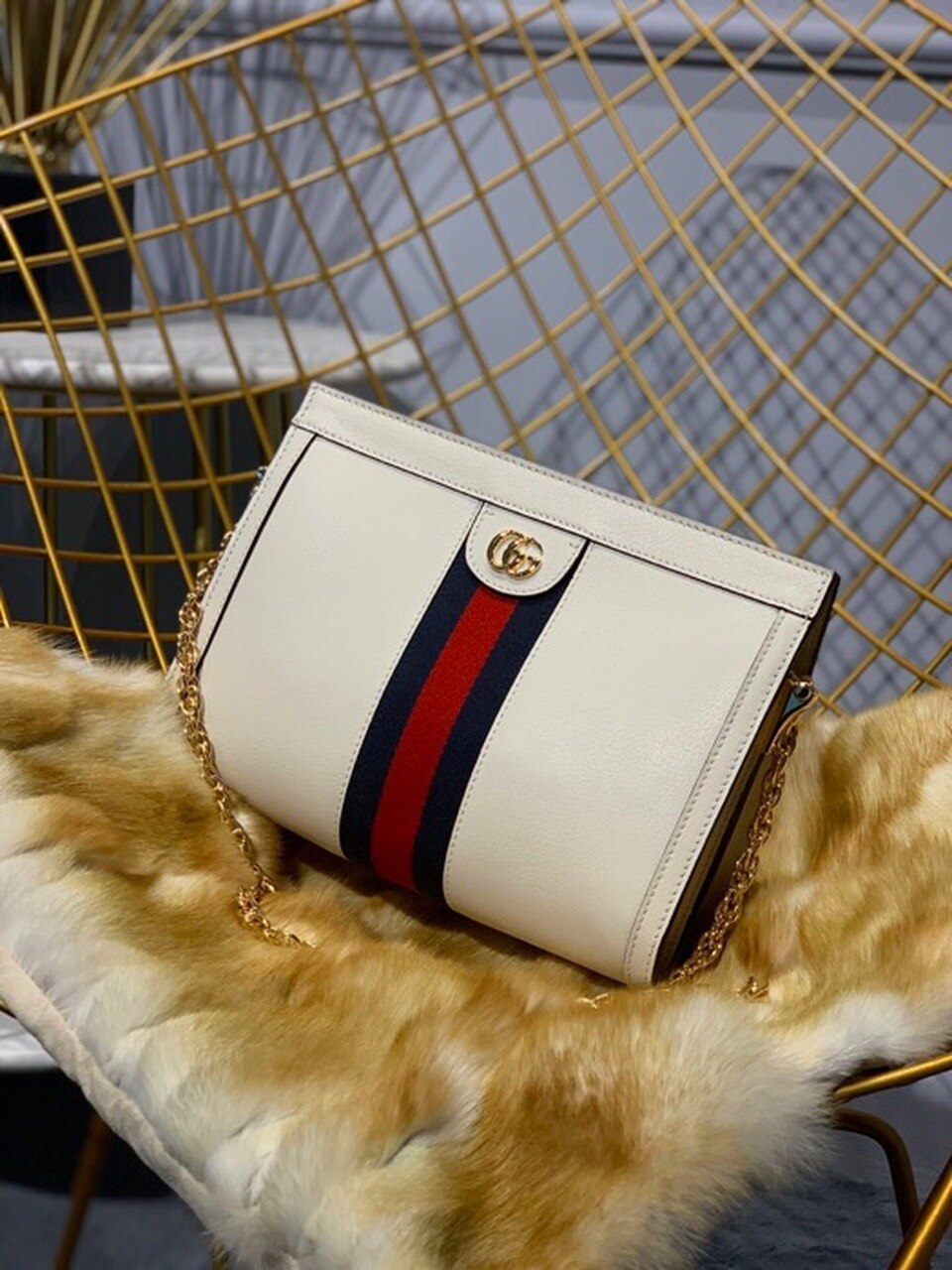 gg Ophidia Small Shoulder Bag White For Women 10in/25cm gg 503877-DJ2DG-8454