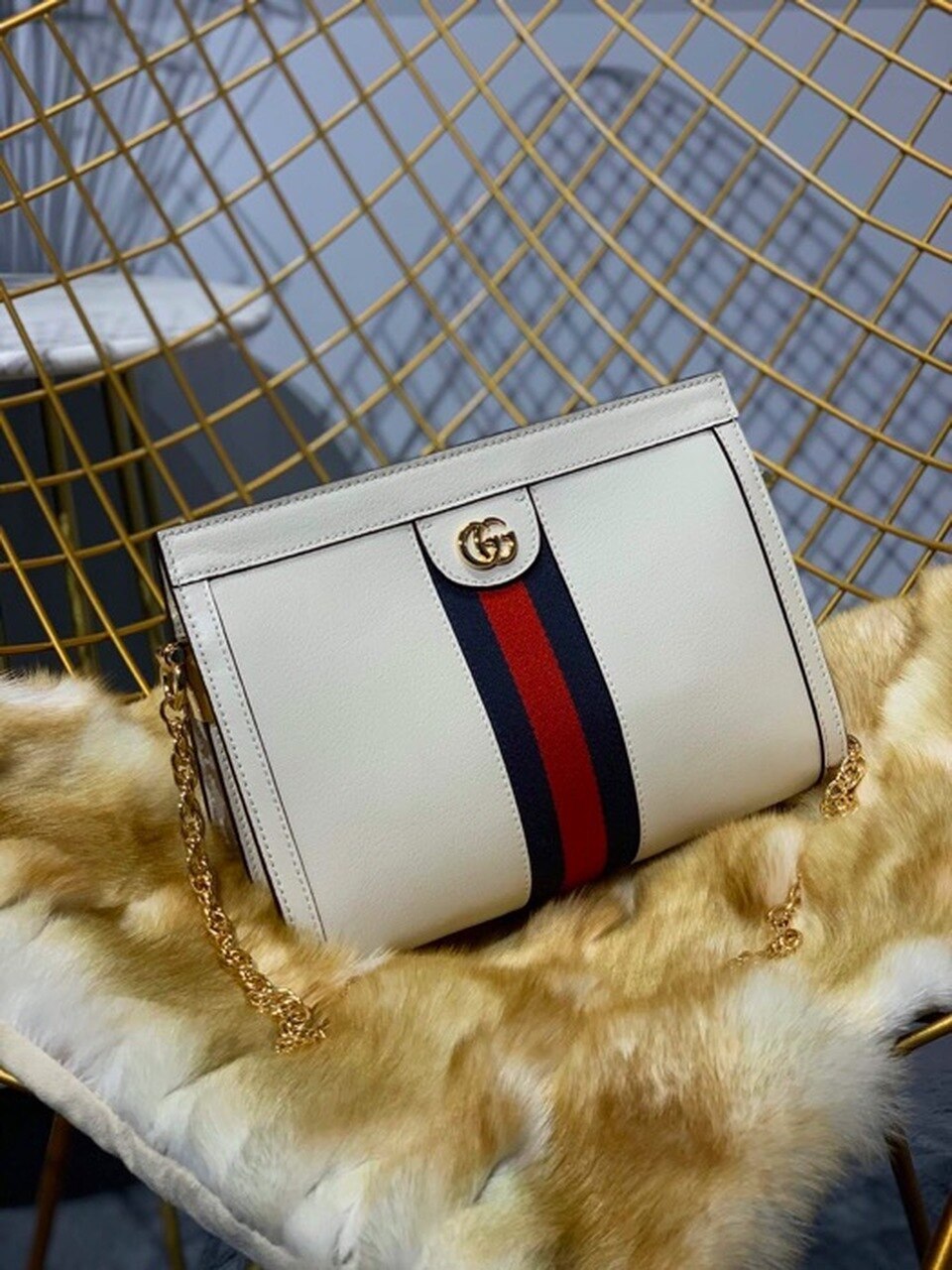 gg Ophidia Small Shoulder Bag White For Women 10in/25cm gg 503877-DJ2DG-8454