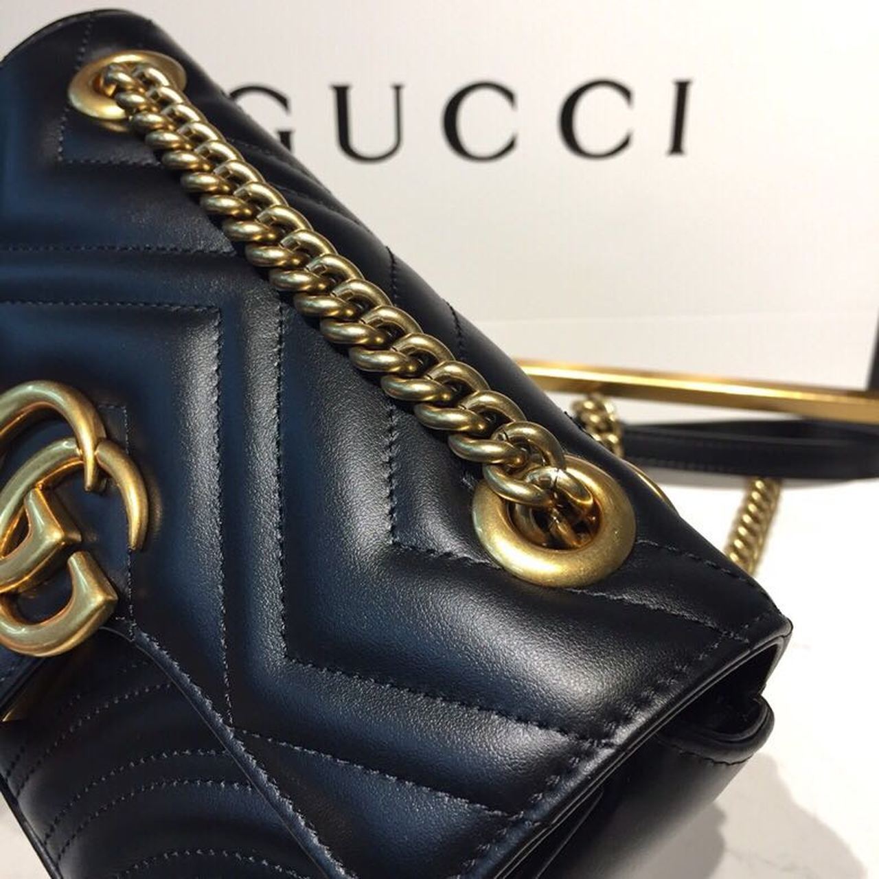 gg Marmont Matelassé Mini Bag Black Matelassé Chevron With A Heart For Women 9in/22cm gg 446744 DTDIT 1000
