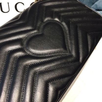 gg Marmont Small Matelassé Shoulder Bag Black Matelassé Chevron With A Heart For Women 10in/22cm gg 446744 DTDIT 1000