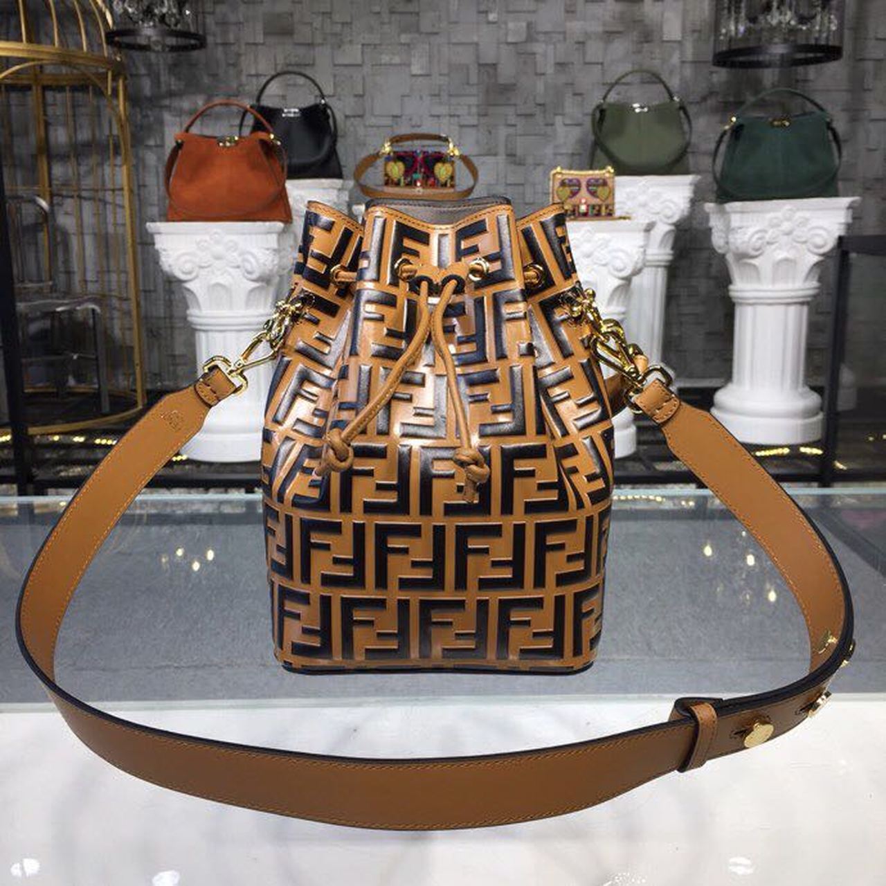 FI Mon Tresor Bucket Bag Brown For Women, Women’s Bags, Shoulder And Crossbody Bags 9in/23cm FF 8BT298