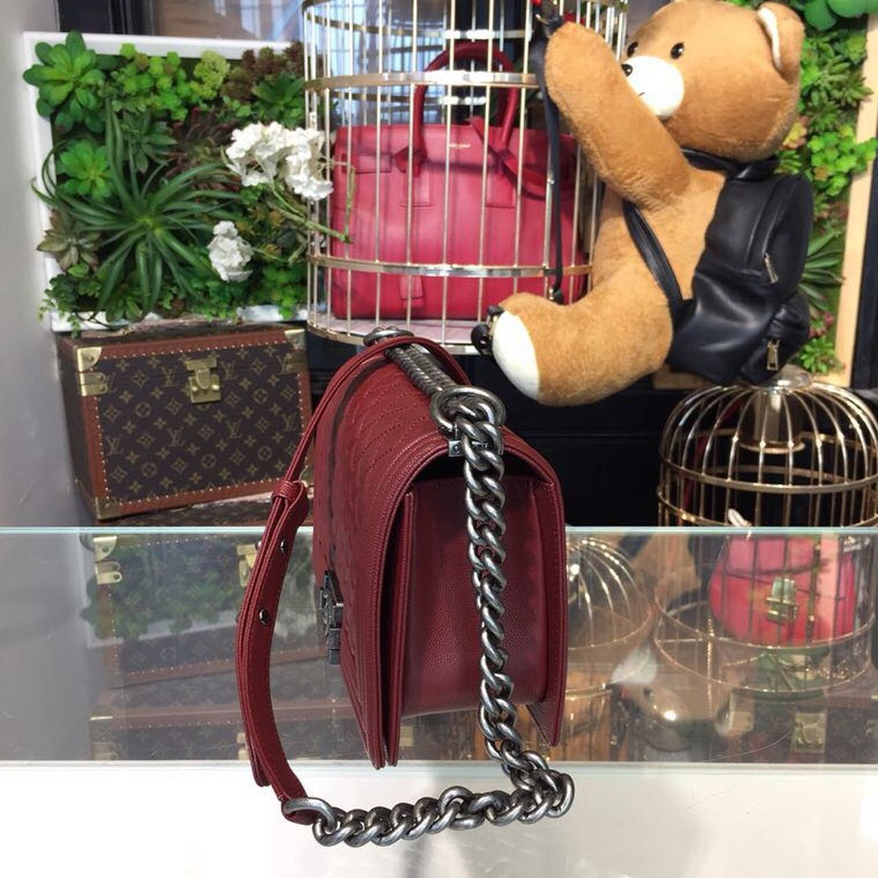 CHL Boy Handbag Silver Hardware Burgundy For Women, Women’s Bags, Shoulder And Crossbody Bags 9.8in/25cm A67086