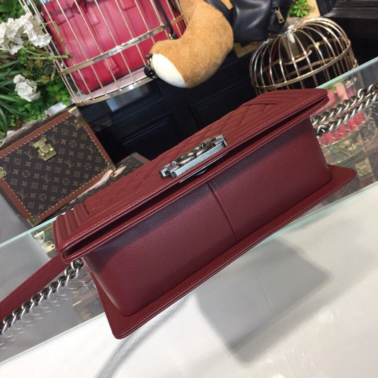 CHL Boy Handbag Silver Hardware Burgundy For Women, Women’s Bags, Shoulder And Crossbody Bags 9.8in/25cm A67086