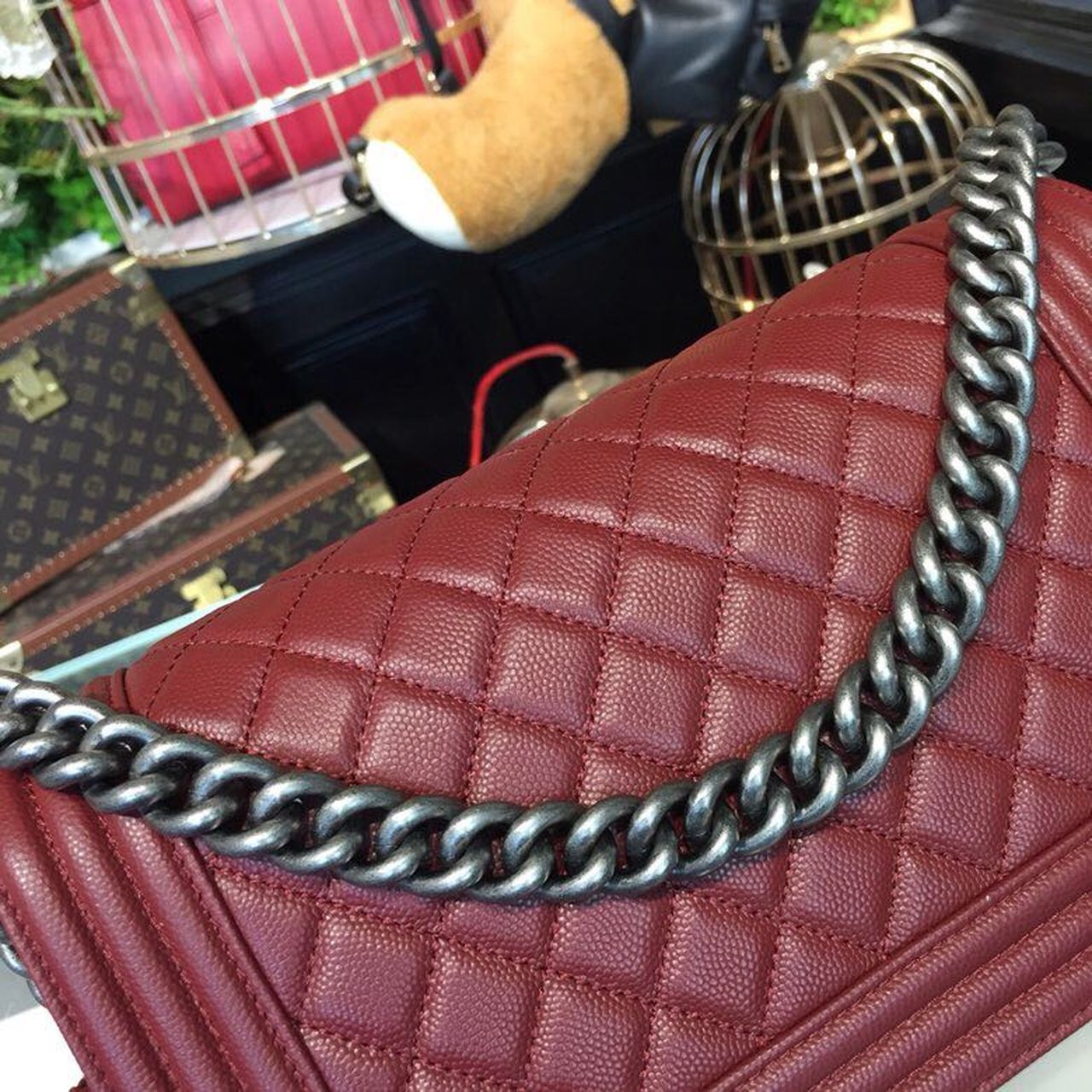 CHL Boy Handbag Silver Hardware Burgundy For Women, Women’s Bags, Shoulder And Crossbody Bags 9.8in/25cm A67086