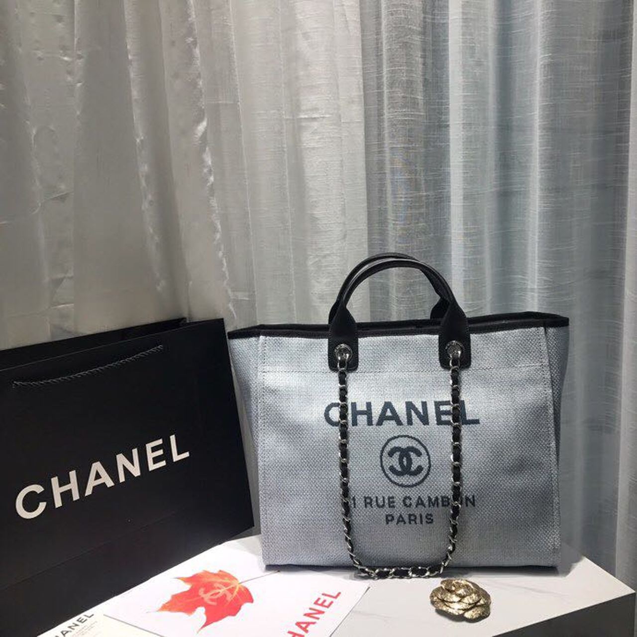 Chanel Deauville Tote Canvas Bag Light Grey For Women, Women’s Handbags, Shoulder Bags 15in/38cm A66941