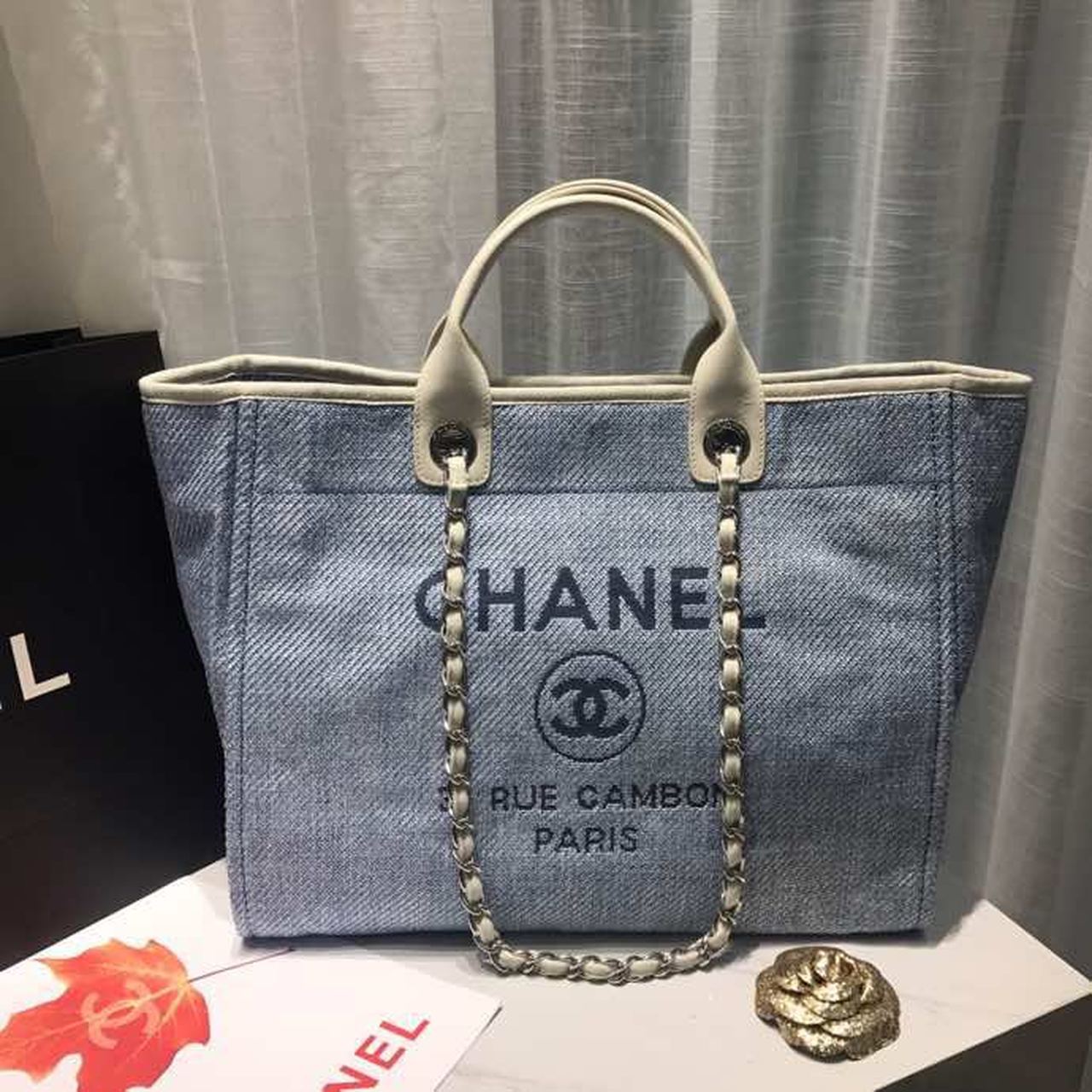 Chanel Deauville Tote Canvas Bag Light Grey For Women, Women’s Handbags, Shoulder Bags 15in/38cm A66941
