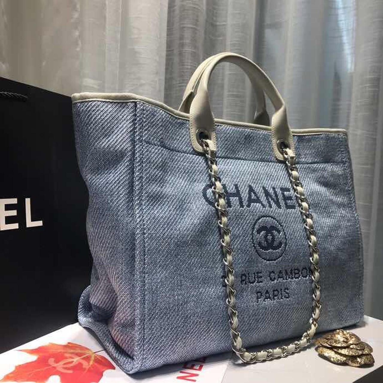 Chanel Deauville Tote Canvas Bag Light Grey For Women, Women’s Handbags, Shoulder Bags 15in/38cm A66941