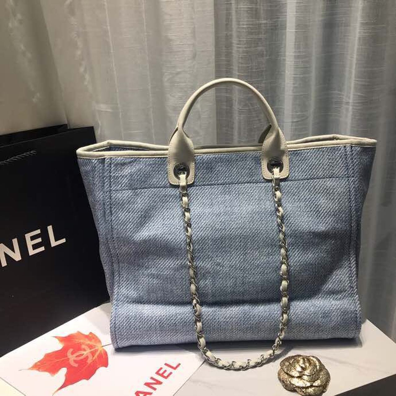 Chanel Deauville Tote Canvas Bag Light Grey For Women, Women’s Handbags, Shoulder Bags 15in/38cm A66941