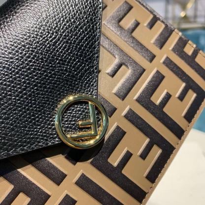 FI FF Embossed Envelope Wallet 6.4in/17cm Brown/Black For Women