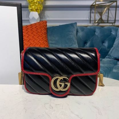 gg Marmont Diagonal Matelass Shoulder Bag Black Red For Women 10in/26cm gg 443497