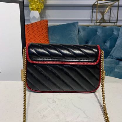 gg Marmont Diagonal Matelass Shoulder Bag Black Red For Women 10in/26cm gg 443497