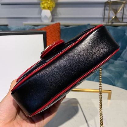 gg Marmont Diagonal Matelass Shoulder Bag Black Red For Women 10in/26cm gg 443497