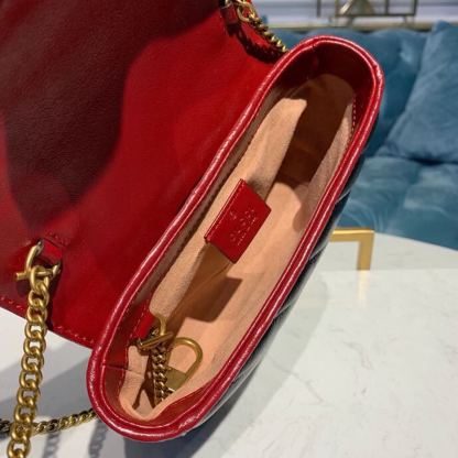 gg Marmont Diagonal Matelass Shoulder Bag Black Red For Women 10in/26cm gg 443497