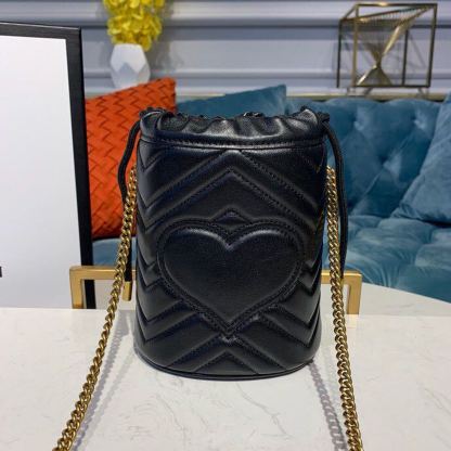 gg Marmont Mini Bucket Bag Black Matelassé Chevron For Women 6in/13cm gg 575163 575163 DTDRT 1000