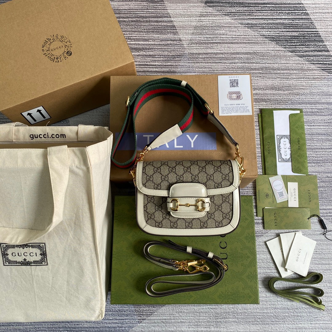 gg Horsebit 1955 gg Mini Bag White For Women, Women&#8217;s Bags 8in/21cm gg