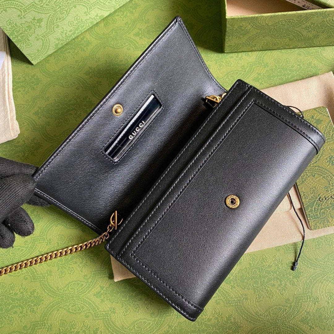 gg Diana Chain Wallet With Bamboo Black For Women, Women’s Bags 7.4in/19cm gg 658243 17Q0T 1000