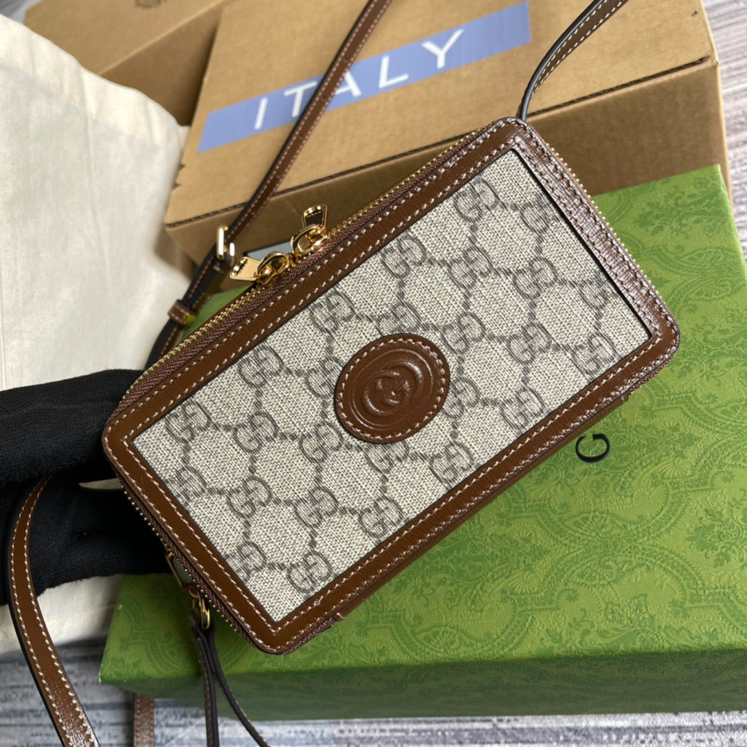 gg Mini Bag With Interlocking G Beige And Ebony gg Supreme Canvas And Brown For Women 9in/23cm gg