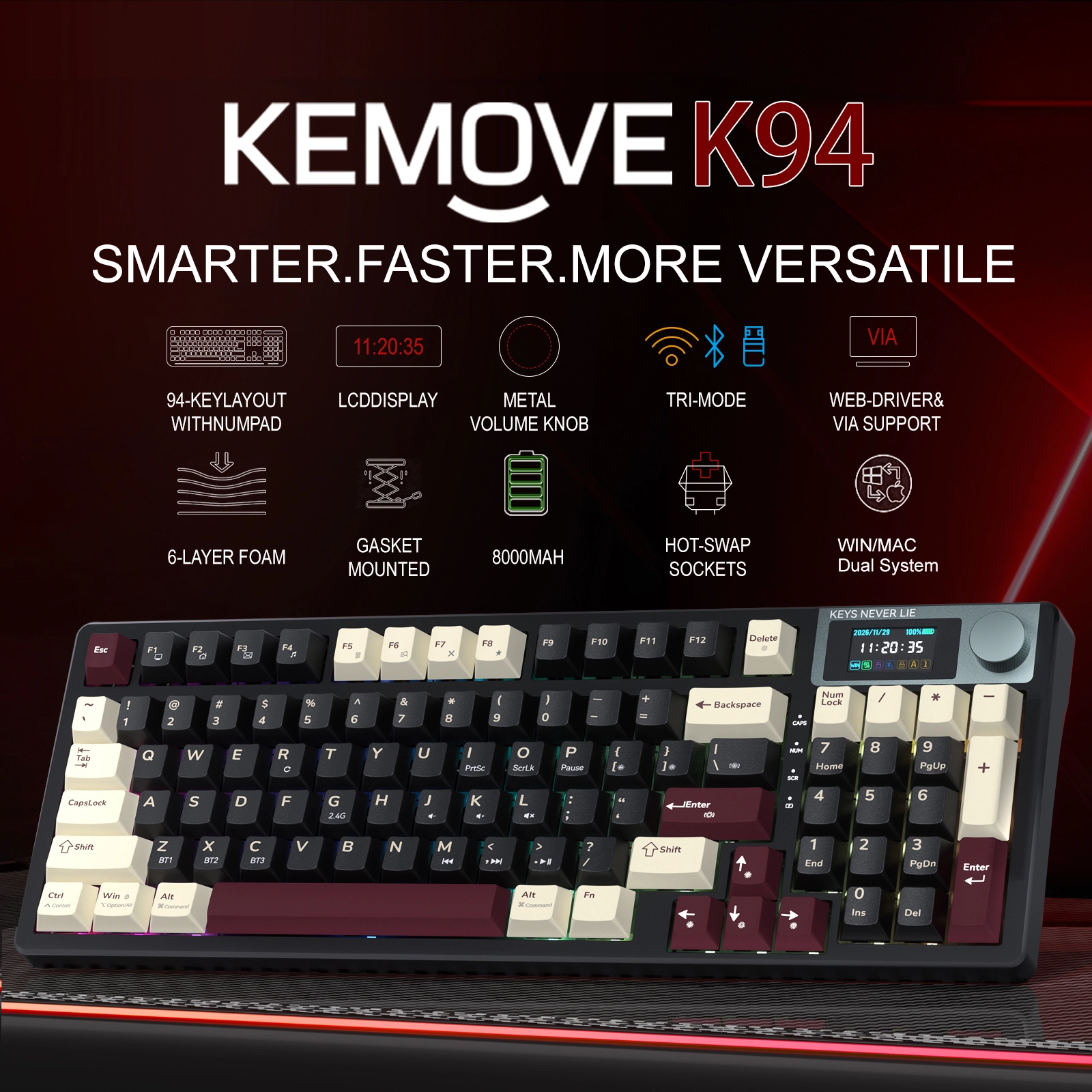 KEMOVE K94 Tri-Mode Gasket QMK/VIA Keyboard 
