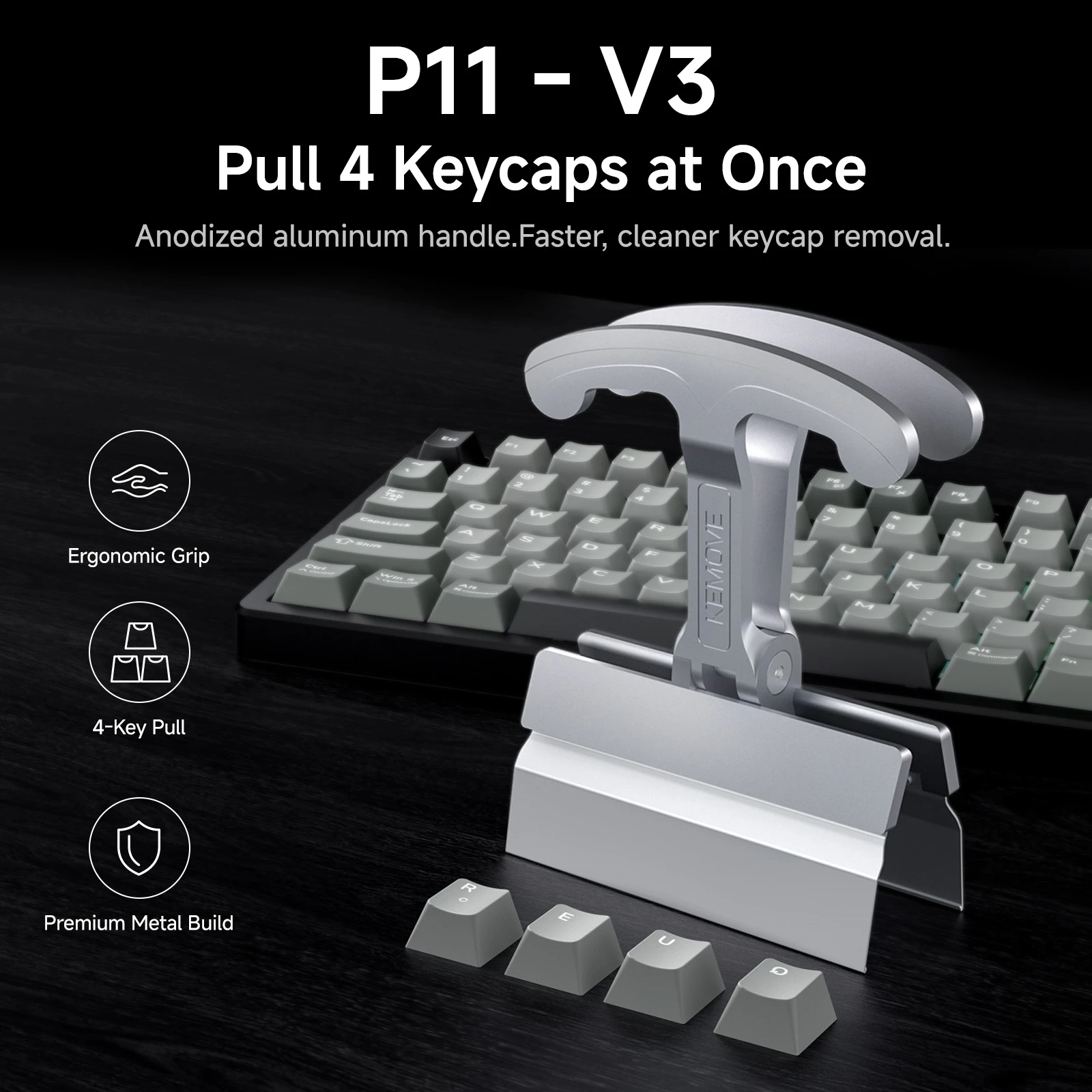 KEMOVE P11-V3 Keycap Puller, Anodized Aluminum, Pulls 4 Keycaps at Once