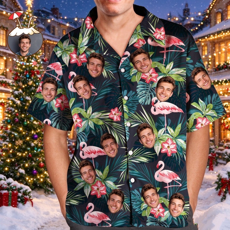 Custom Face Shirt Men's Hawaiian Shirt Flamingo Flower