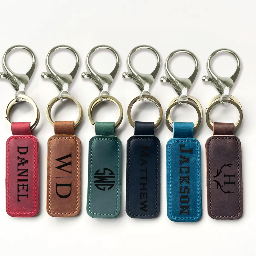 Engraved Leather Bag Charm Coordinates Keychain Longitude Latitude Keychain