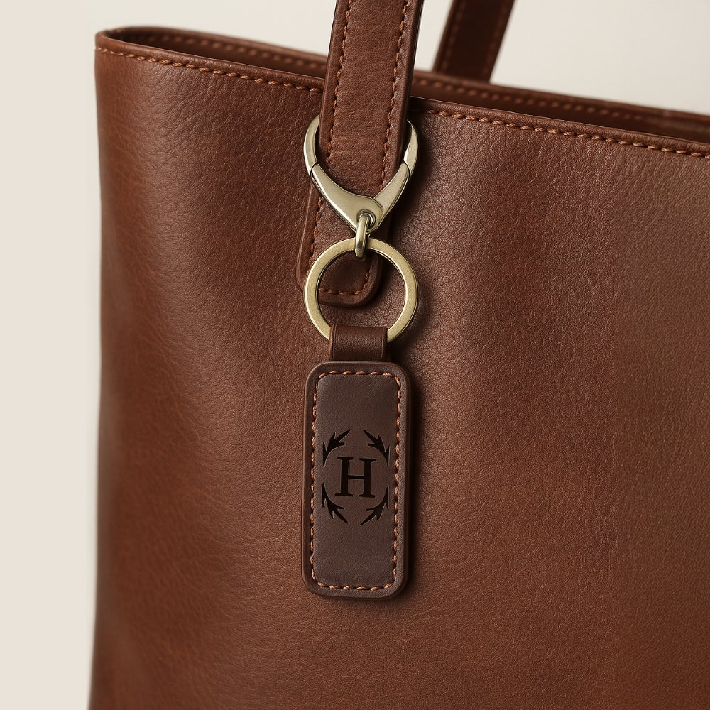 Engraved Leather Bag Charm Coordinates Keychain Longitude Latitude Keychain