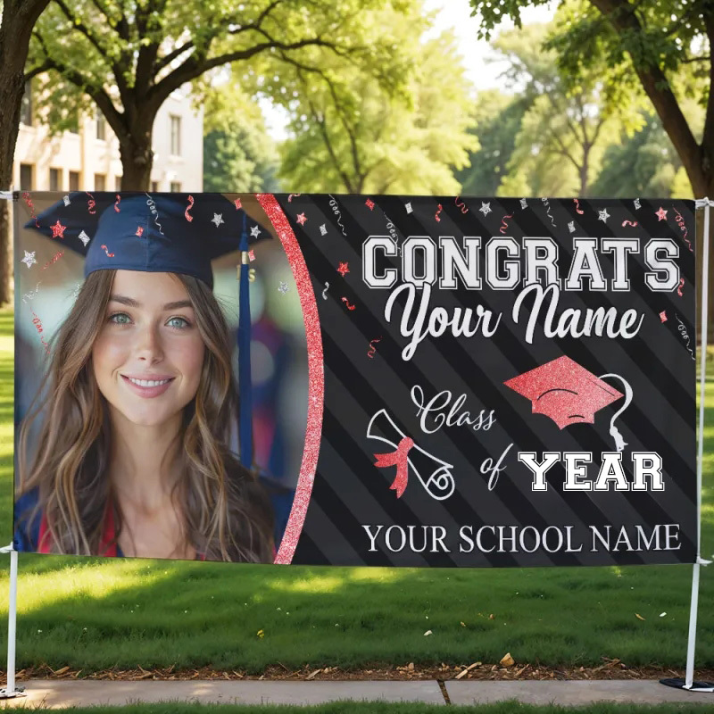 Custom Photo Congrats Class Of 2024 Glitter Graduation Banner, Graduation Decorations