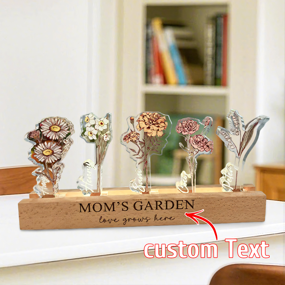 Custom Birth Flower 3D Crystal Acrylic LED Light With Children's Names