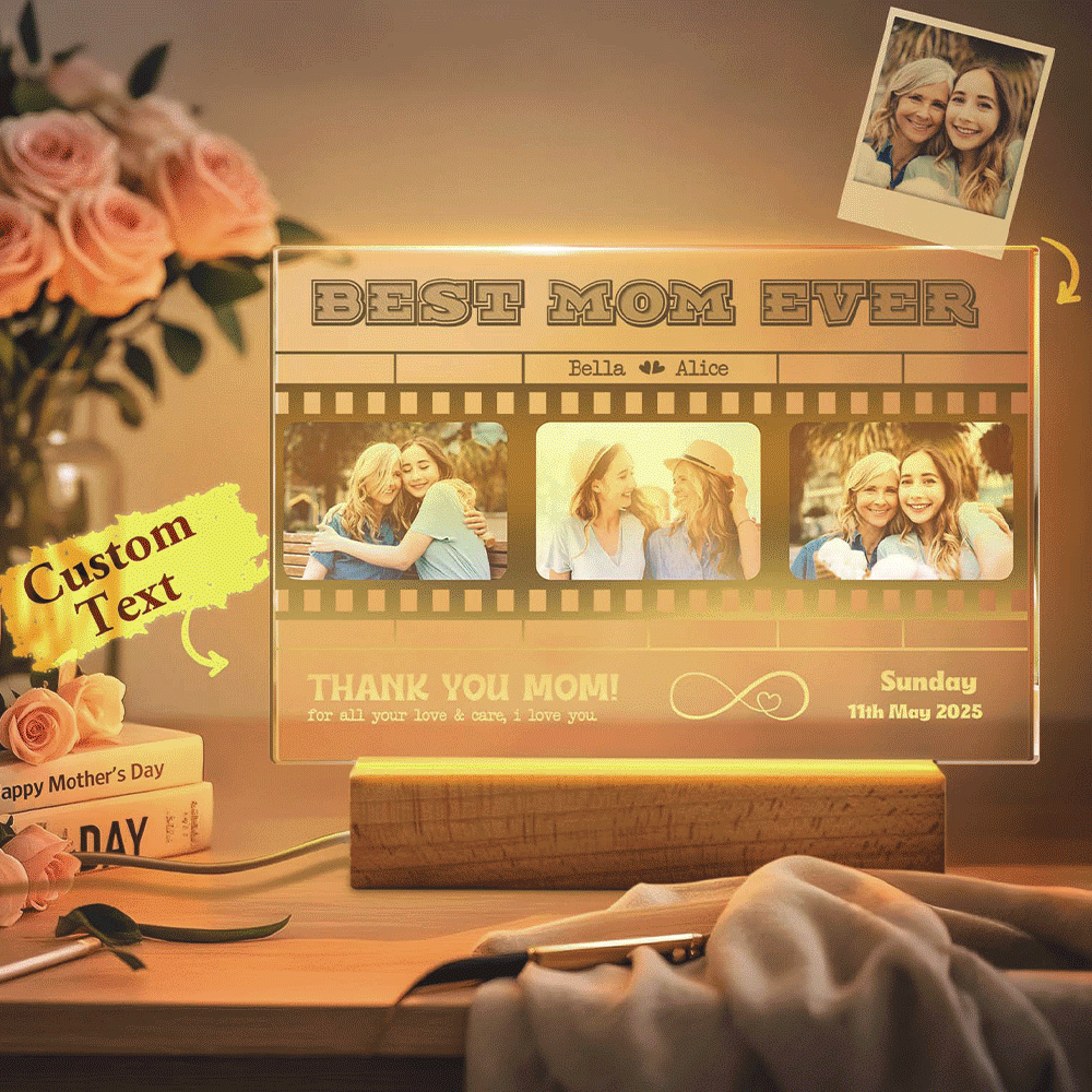 Mother's Day Gift Personalized Photos and Text Night Light Best Mom Ever Gift for Mom Custom Present - SantaSocks