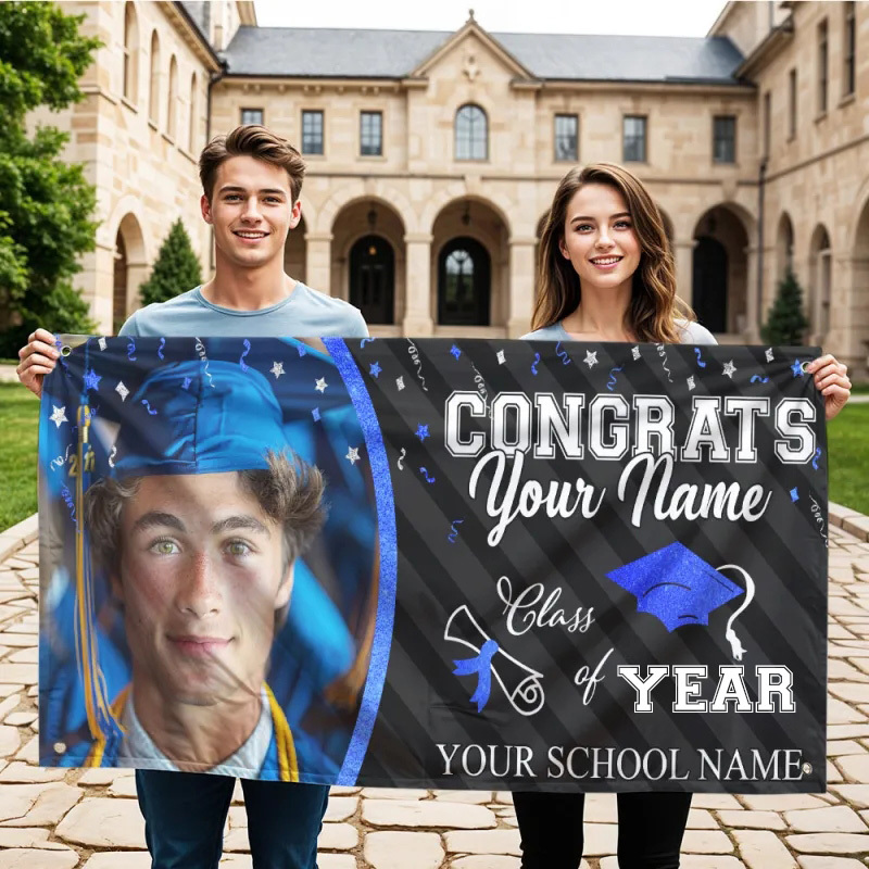 Custom Photo Congrats Class Of 2024 Glitter Graduation Banner, Graduation Decorations