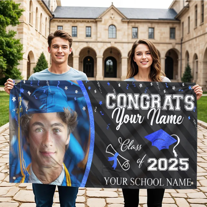 Custom Photo Congrats Class Of 2024 Glitter Graduation Banner, Graduation Decorations