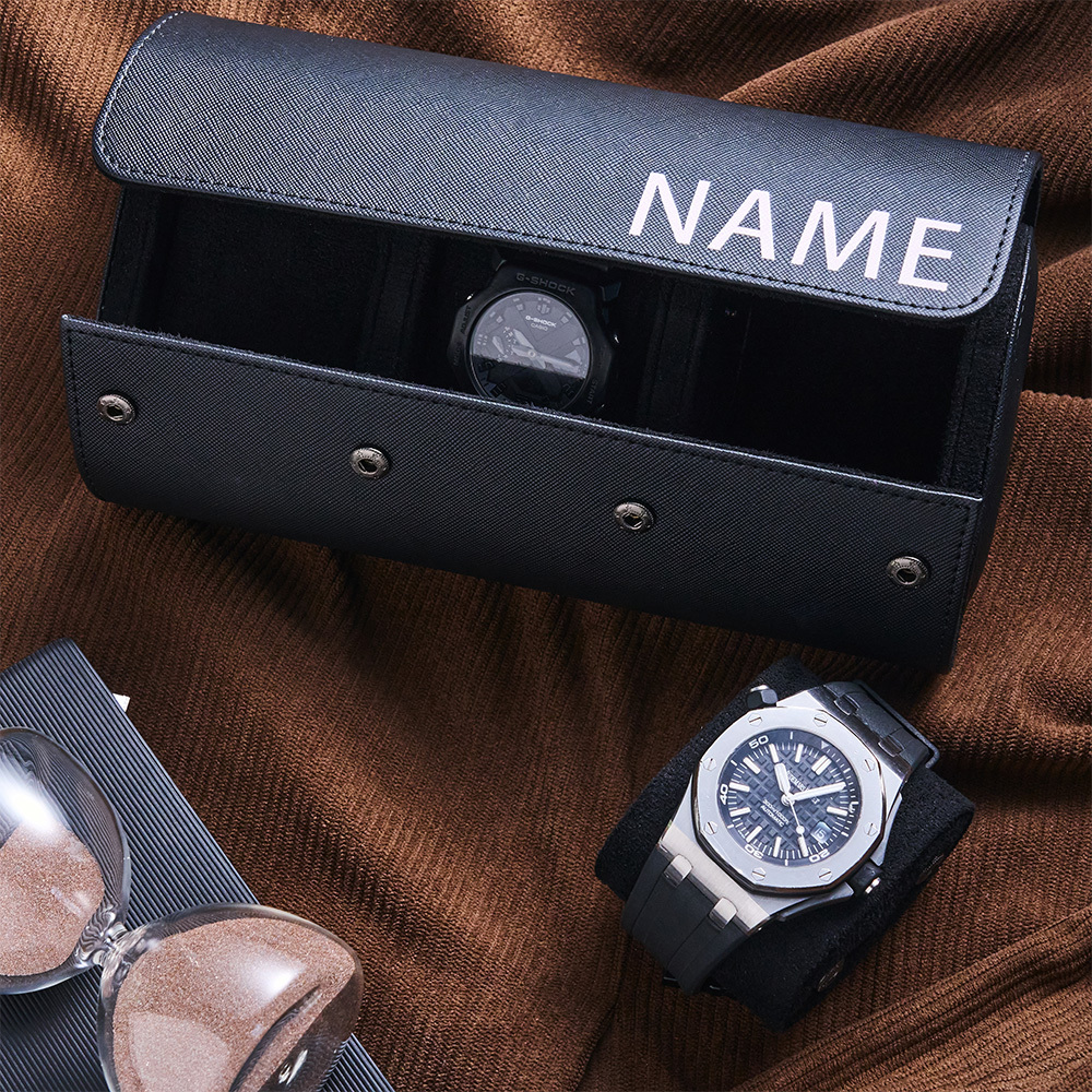 Custom Name Leather Watch Roll Personalized Travel Gift For Men Watch Card Slot Box