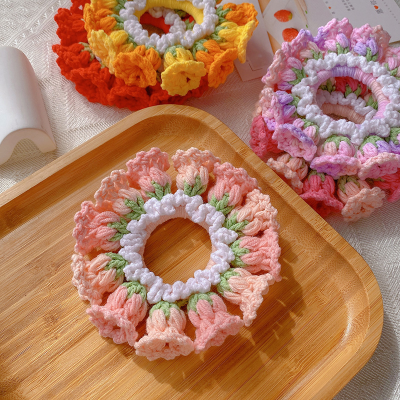 Gifts for Mom Hand-Woven Lily Of The Valley Wool Large Intestine Hair Ring High Elastic Ponytail Hair Ring - SantaSocks