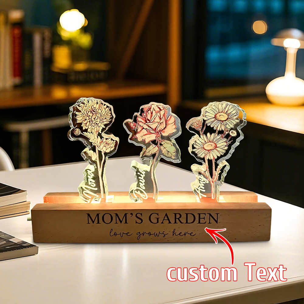 Custom Birth Flower 3D Crystal Acrylic LED Light With Children's Names