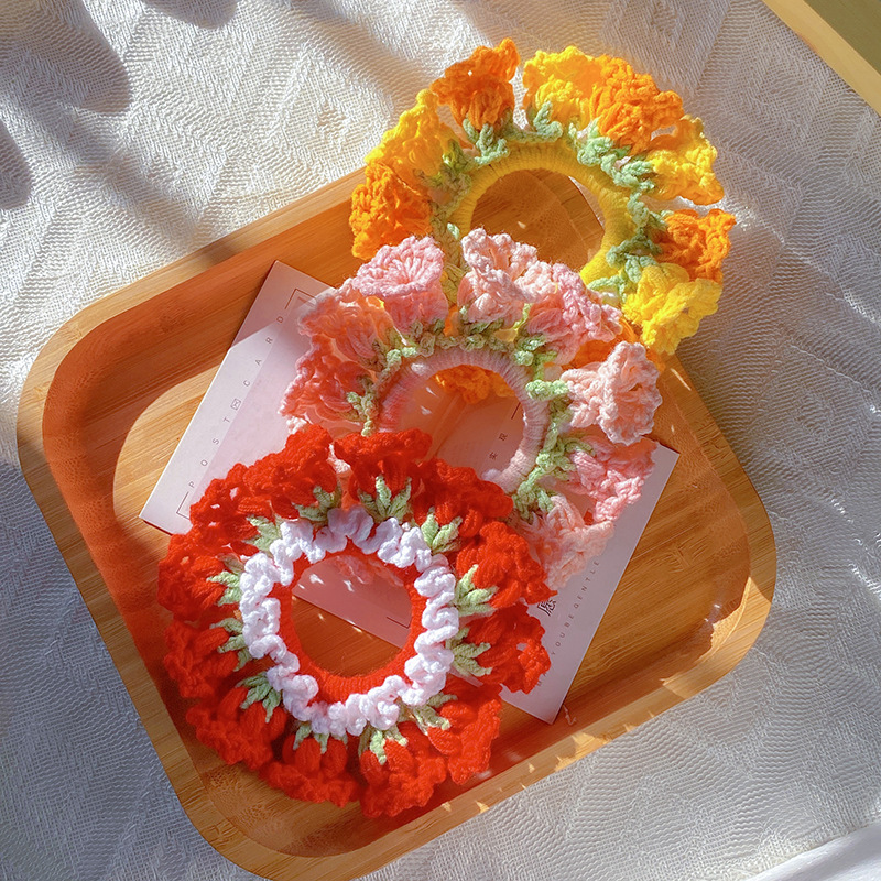 Gifts for Mom Hand-Woven Lily Of The Valley Wool Large Intestine Hair Ring High Elastic Ponytail Hair Ring - SantaSocks