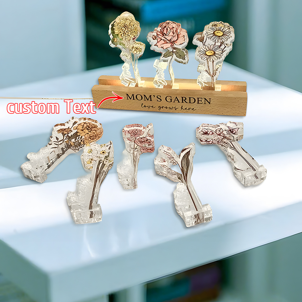 Custom Birth Flower 3D Crystal Acrylic LED Light With Children's Names