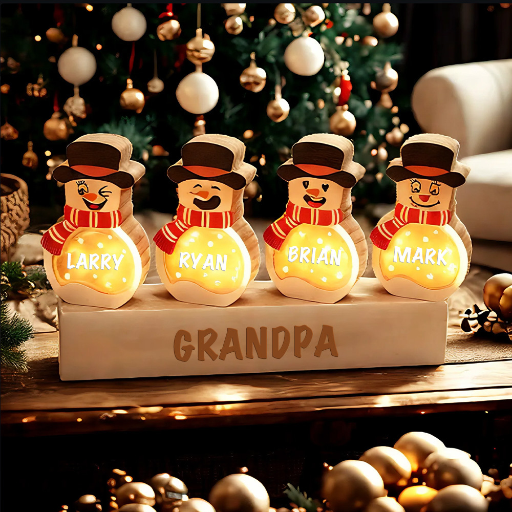 Personalized Snowman Wooden Decoration with LED Light Tabletop Winter Name Block Sign Holiday Party Supplies Christmas Gift for Family - SantaSocks