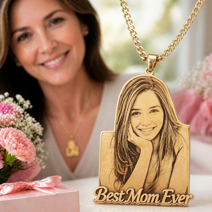 Personalized Custom Photo & Text Engraved Stainless Steel Necklace – Your Memories, Forever Worn Close to the Heart - SantaSocks