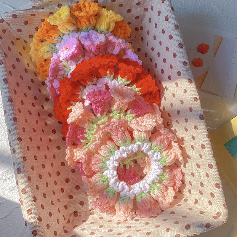 Gifts for Mom Hand-Woven Lily Of The Valley Wool Large Intestine Hair Ring High Elastic Ponytail Hair Ring - SantaSocks