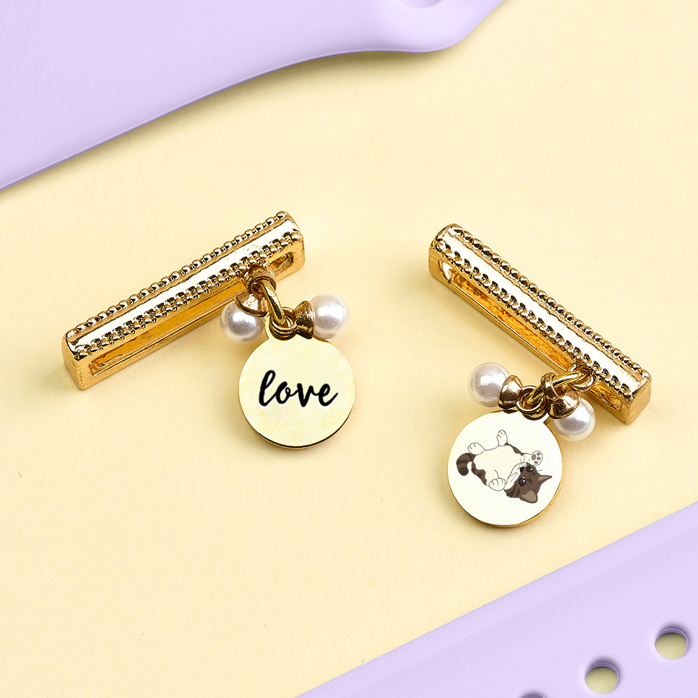 Heart Watch Charms Custom Photo or Text Watch Studs Heart Bars Watch Charms Apple Watch Charm Gift